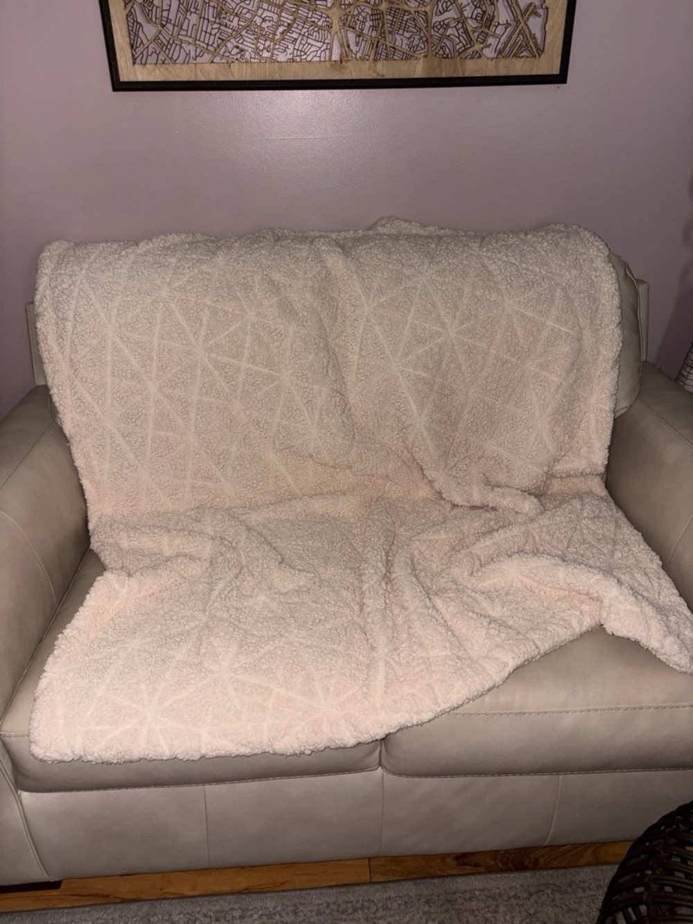 Hunter’s Home Geometric Sherpa Fleece Throw Blanket Cream Cozy Hygee EUC Cottage